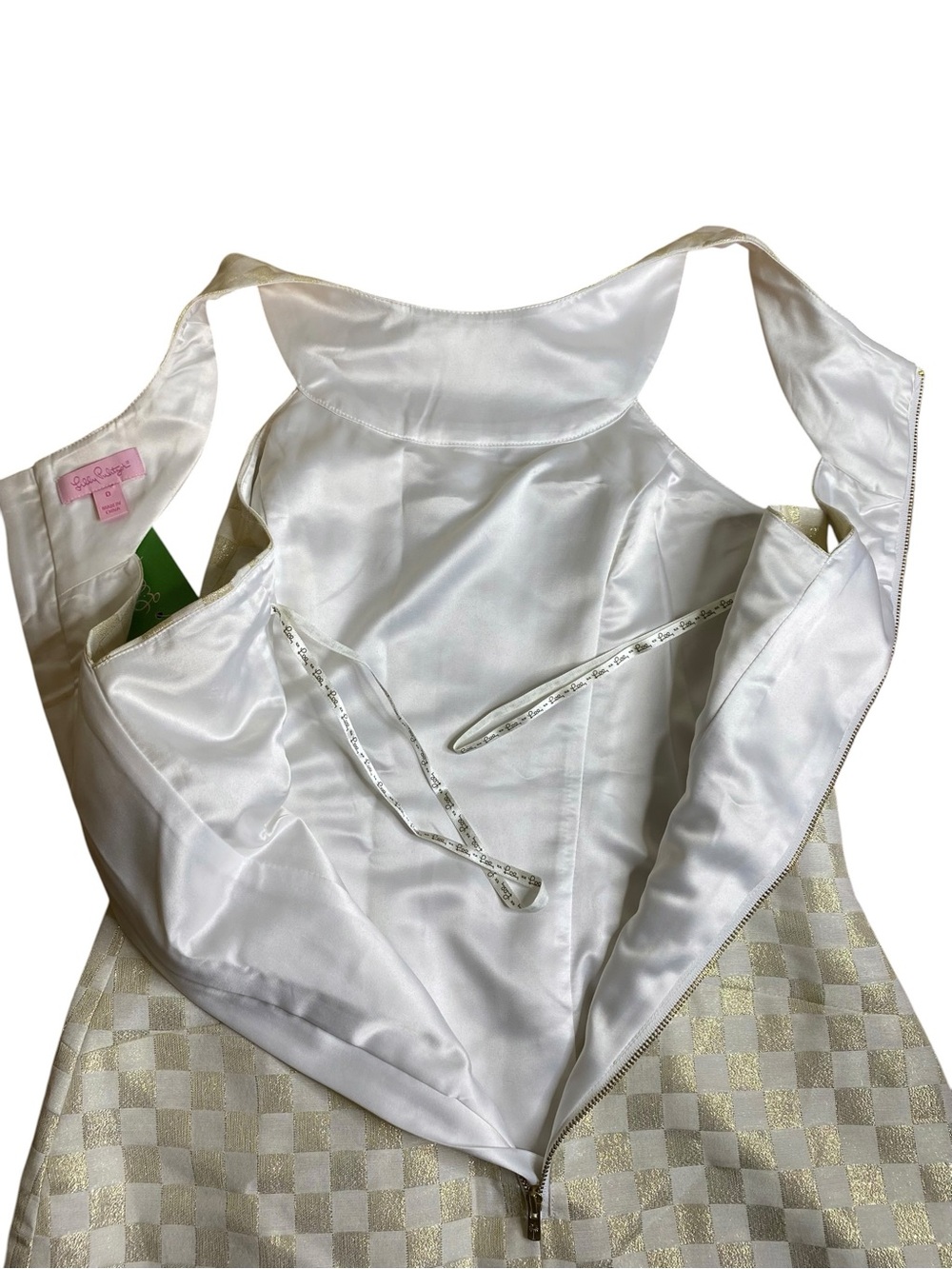 Lilly Pulitzer Jepson Metallic White Gold Sleeveless Bodycon Midi Dress SZ 0 NWT - Picture 9 of 15
